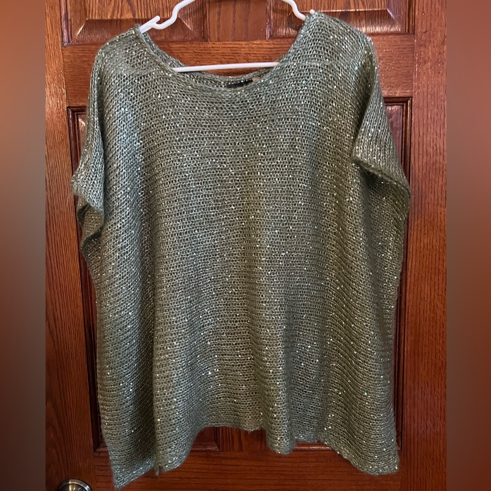 Noelle One Size Knitted Sequined Green Poncho